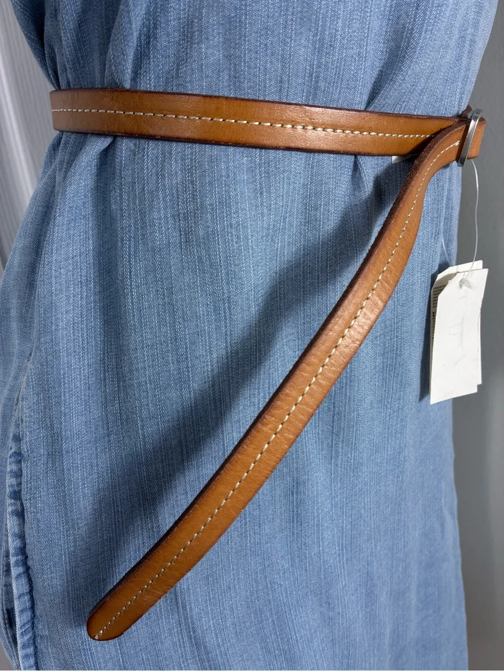 GAP Womens belt Tan Cow Leather Belt with Silver Buckle stitching minimalist
